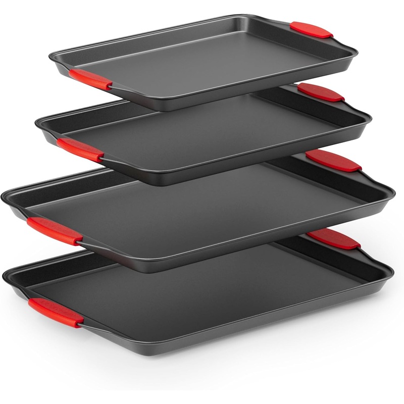 Country Kitchen Nonstick Stackable Bakeware Set – Durable, Easy Release Baking Set, Red, 4 Pcs | Bigbigmart.com