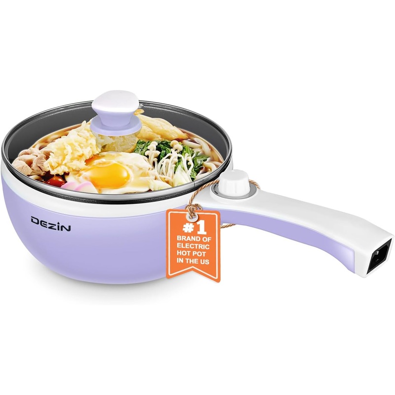 Dezin Hot Pot Electric Upgraded, Non-Stick Saut Pan, Rapid Noodles Electric Pot, 1.5L Mini Portable Hot Pot for Steak, Egg, Fried Rice, Ramen, Oatmeal, Soup with Power Adjustment (Egg Rack Included) | Bigbigmart.com