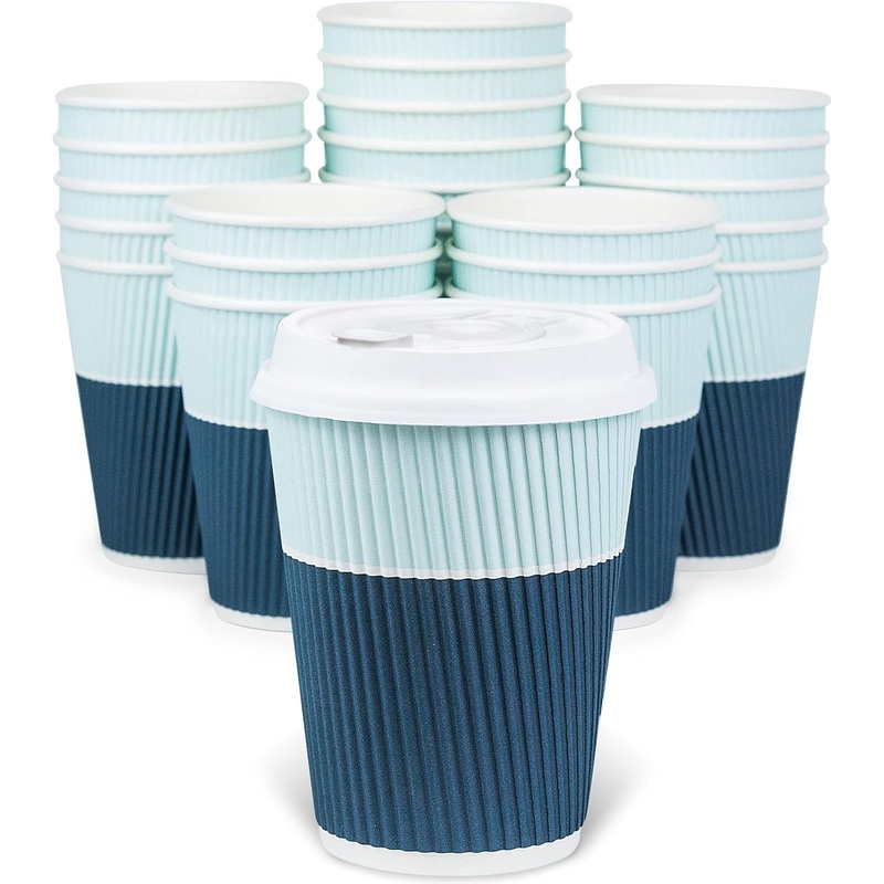 Disposable Coffee Cups With Lids – 12 oz To Go Coffee Cups (80 Set) With Sturdy Lids Prevent Leaks! Paper Hot Cup Holds Shape With Hot, Cold Drinks. Ripple Cups Protect Fingers from Heat! | Bigbigmart.com