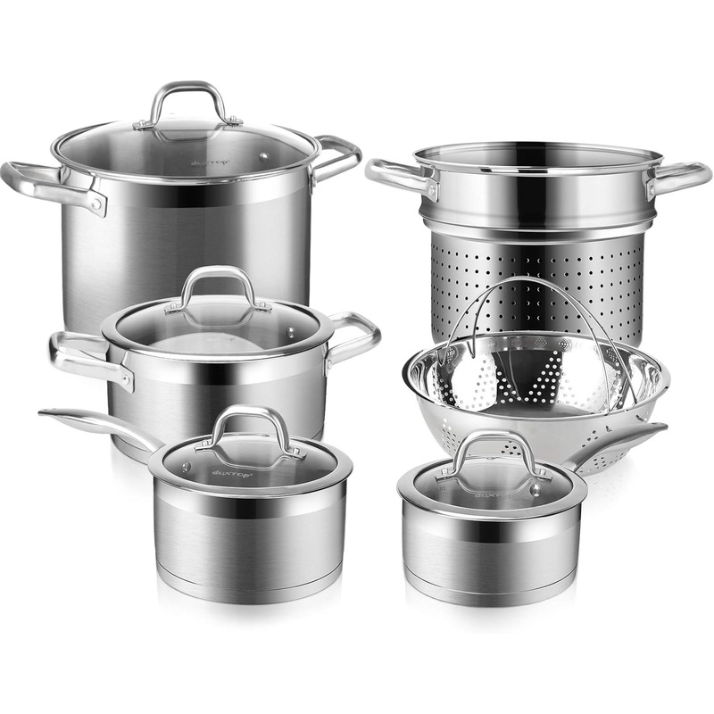 Duxtop Professional Stainless Steel 10PC Pots and Pans Set – Oven Safe, Dishwasher Safe, Compatible with all Cooktops – Heavy Bottom with Impact-Bonded Technology | Bigbigmart.com