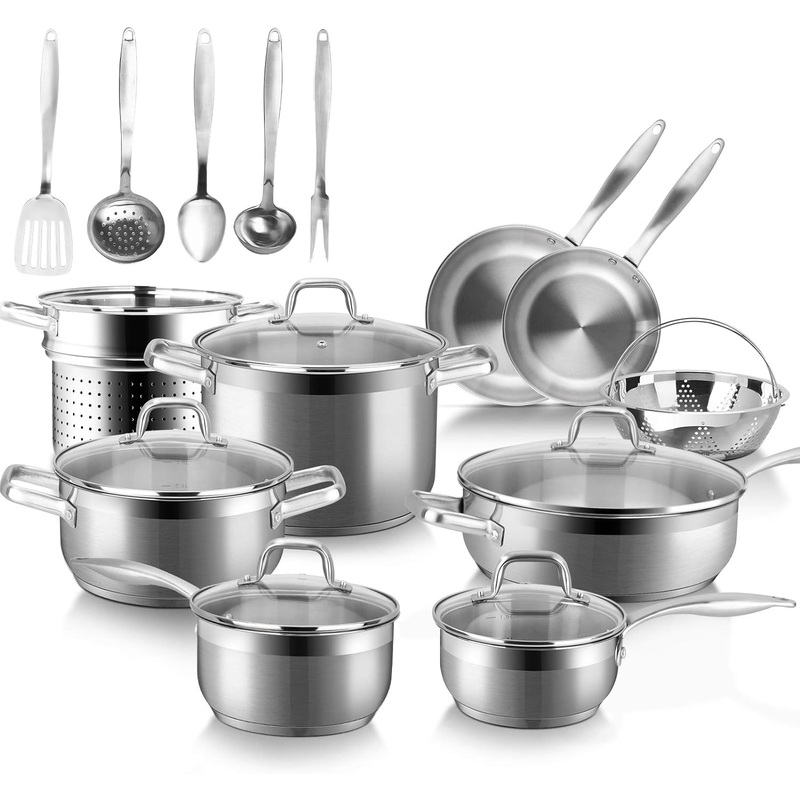 Duxtop Professional Stainless Steel Induction Cookware Set, 19PC Kitchen Pots and Pans Set, Heavy Bottom with Impact-bonded Technology | Bigbigmart.com