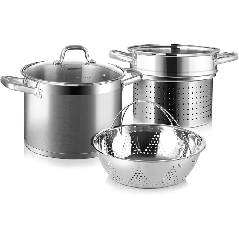 Duxtop Professional Stainless Steel Pasta Pot with Strainer Insert, 4PC Multipots Includes Pasta Pot & Steamer Pot, 8.6Qt Induction Stock Pot with Glass Lid, Impact-Bonded Technology | Bigbigmart.com