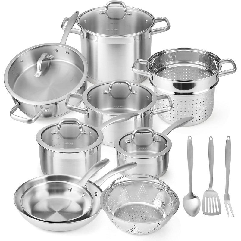 Duxtop Professional Stainless Steel Pots and Pans Set, 17PC Induction Cookware Set, Impact-bonded Technology | Bigbigmart.com
