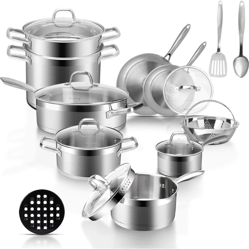 Duxtop Professional Stainless Steel Pots and Pans Set, 18-Piece Induction Cookware Set, Saucepan with Pour Spout and Strainer Lid, Impact-Bonded Technology | Bigbigmart.com