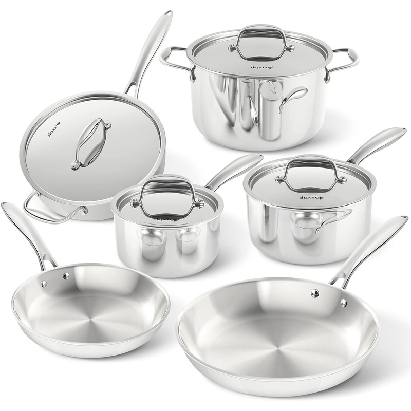 Duxtop Whole-Clad Tri-Ply Stainless Steel Induction Cookware Set, 10PC Kitchen Pots and Pans Set | Bigbigmart.com