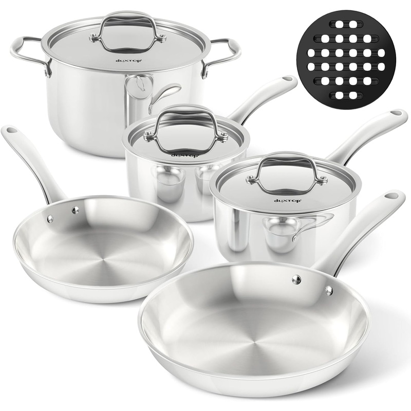 Duxtop Whole-Clad Tri-Ply Stainless Steel Induction Cookware Set, 9PC Kitchen Pots and Pans Set | Bigbigmart.com