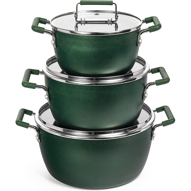 Granitestone Stackable Pot Set, 6 Piece Pot Set for Cooking Nonstick, Space Saving Nesting Cookware Set, Stock Pot Set with 1.5qt, 3qt & 5qt Pots with Lids, Dishwasher Safe, 100% Toxin Free – Green | Bigbigmart.com