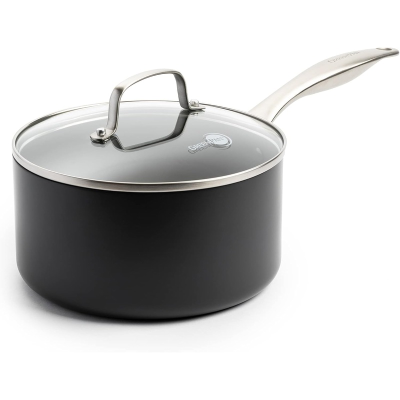 GreenPan Canterbury Hard Anodized Healthy Ceramic Nonstick, 3.25QT Saucepan Pot with Lid, PFAS-Free, Dishwasher Safe, Oven Safe, Black | Bigbigmart.com