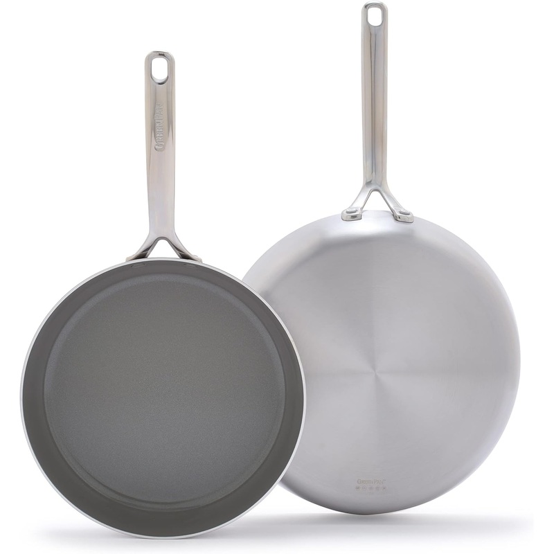 GreenPan GP5 Stainless Steel 5-Ply Healthy Ceramic Nonstick 10 and 12 2 Piece Frying Pan Skillet Set, Scratch Resistant, Induction, Dishwasher & Oven Safe, PFAS-Free | Bigbigmart.com