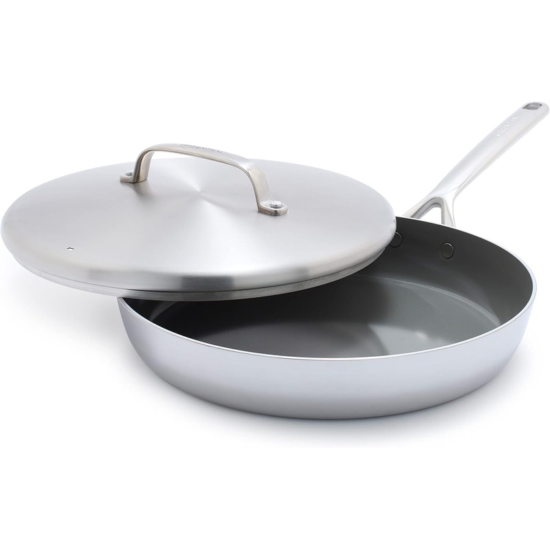 GreenPan GP5 Stainless Steel 5-Ply Healthy Ceramic Nonstick 12 Frying Pan Skillet with Lid, Scratch Resistant, Induction, Dishwasher & Oven Safe, PFAS-Free | Bigbigmart.com