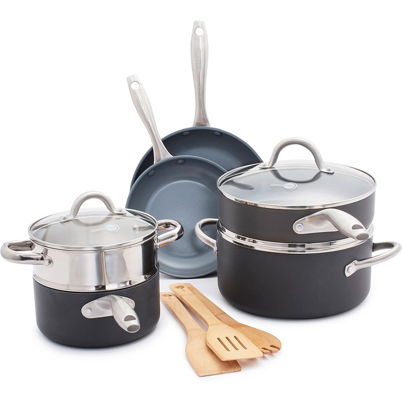 GreenPan Lima Hard Anodized Healthy Ceramic Nonstick 12 Piece Cookware Pots and Pans Set, PFAS-Free, Oven Safe, Gray | Bigbigmart.com