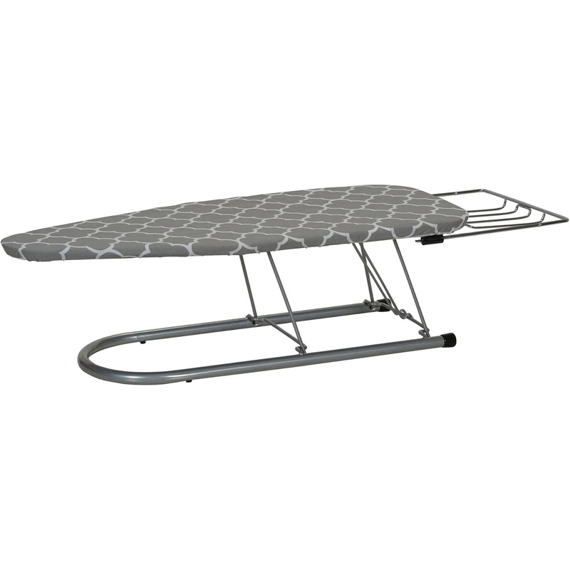 Household Essentials Steel Top Table Top Ironing Board with Iron Rest, Steel Mesh with Cotton Cover, Gray and White | Bigbigmart.com