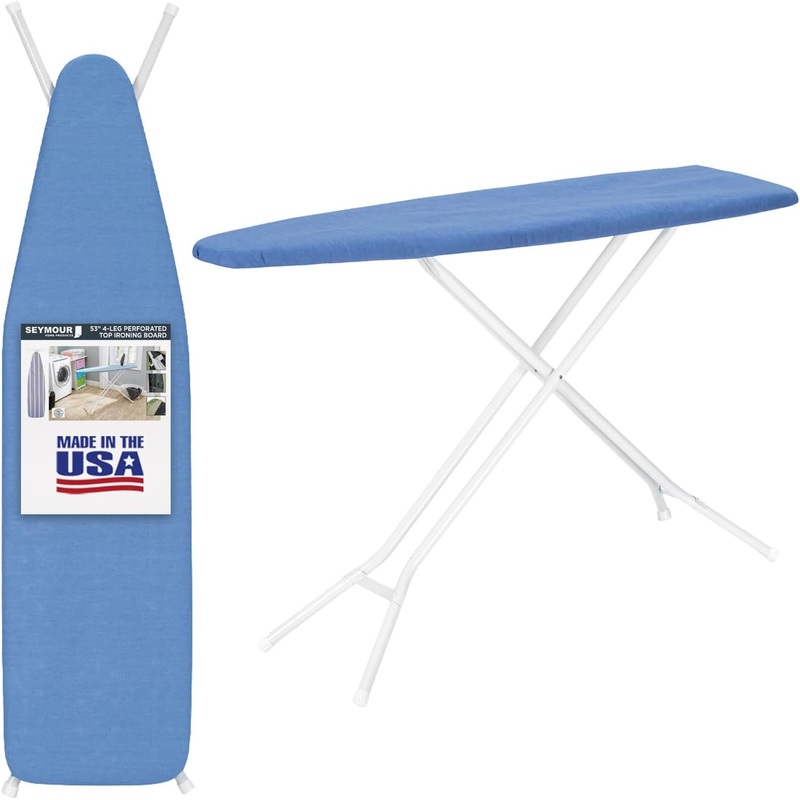 Ironing Board Full Size Made in The USA by Seymour Home Products (Dark Blue) | Includes Cover and Pad | Ironing Board with 4 Steel Legs for Extra Support | Features Perforated Top for Steam Flow | Bigbigmart.com