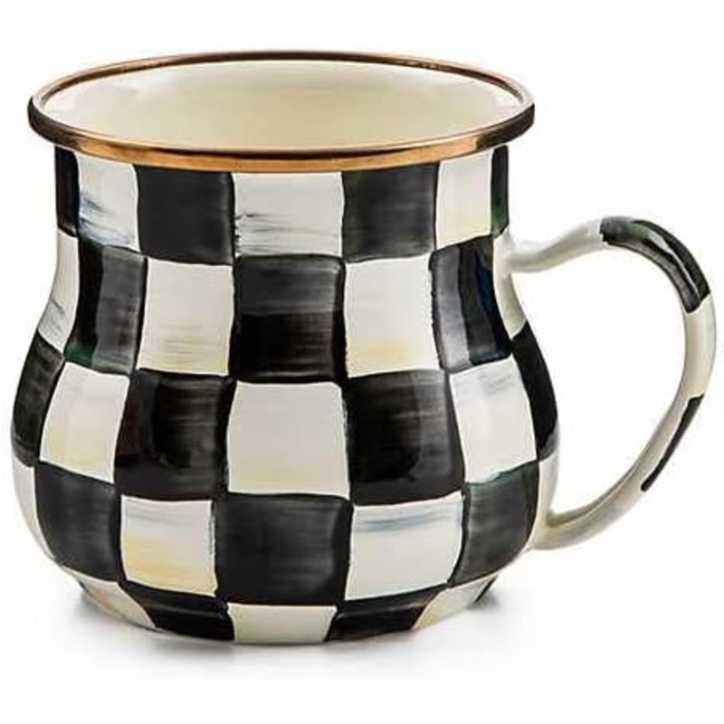 MACKENZIE-CHILDS Enamel Mug, Cute Enamelware Coffee Mug or Tea Mug, 16 Ounces, Unique Drinkware, Courtly Check | Bigbigmart.com
