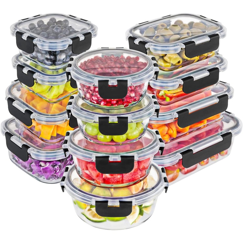 Magic Mill Glass Storage Containers with lids Set | Ultimate 24pc Set with BPA-Free Airtight Locking Lids for Lunch, Food Storage, Meal Prep, Safe in Fridge, Freezer, Dishwasher Safe for Easy Clean | Bigbigmart.com