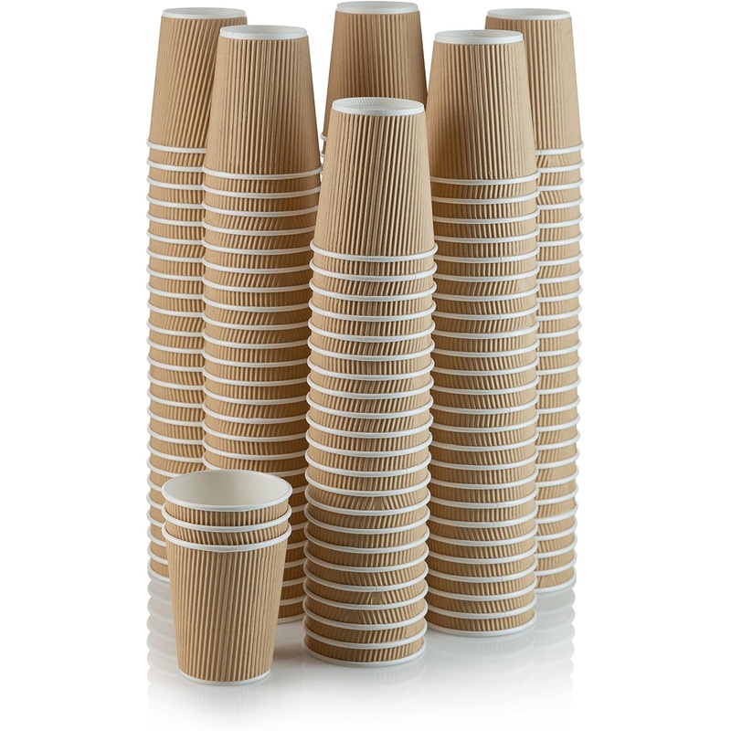 NYHI Set of 150 Ripple Insulated Kraft 12 oz Paper Cups Coffee Tea Hot Cups Recyclable 3 Layer Rippled Wall For Better Insulation Perfect for Cappuccino Hot Coco or Iced Drinks | Bigbigmart.com