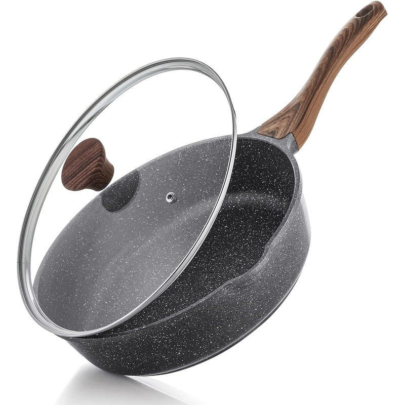 SENSARTE Nonstick Deep Frying Pan Skillet, 11-inch Saute Pan with Lid, Stay-cool Handle, Chef Pan Healthy Stone Cookware Cooking Pan, Induction Compatible, PFOA Free | Bigbigmart.com