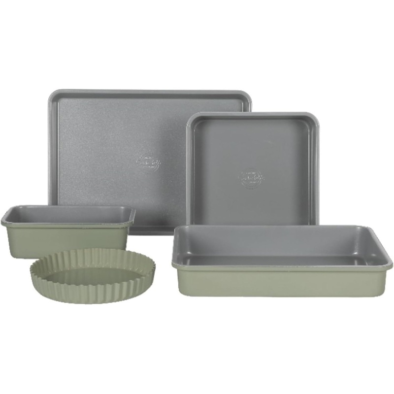 Sur La Table Kitchen Essential Carbon Steel Baking Pans Bakeware Set W/Premium PFA Free Grey Ceramic Non stick – Juniper Green Exterior | Bigbigmart.com