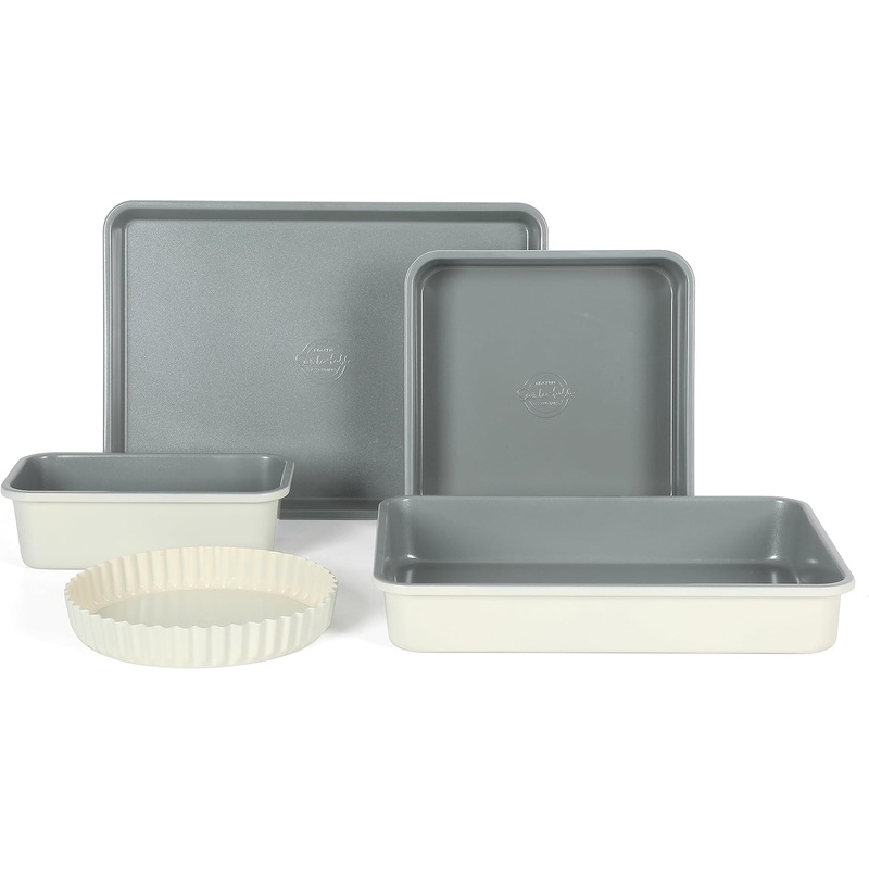 Sur La Table Kitchen Essential Carbon Steel Baking Pans Bakeware Set W/Premium PFA Free Grey Ceramic Non stick – Linen White Exterior | Bigbigmart.com