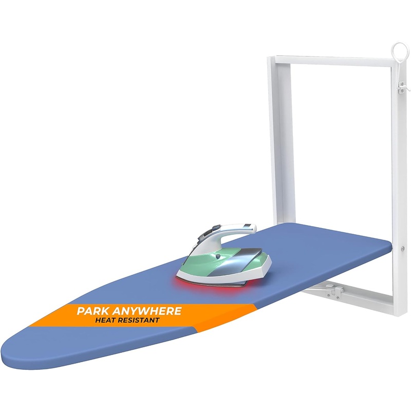 XABITAT Ironing Board, Wall Mounted, 36.2” X 12.2”, Cotton Fabric Cover, White and Blue | Bigbigmart.com