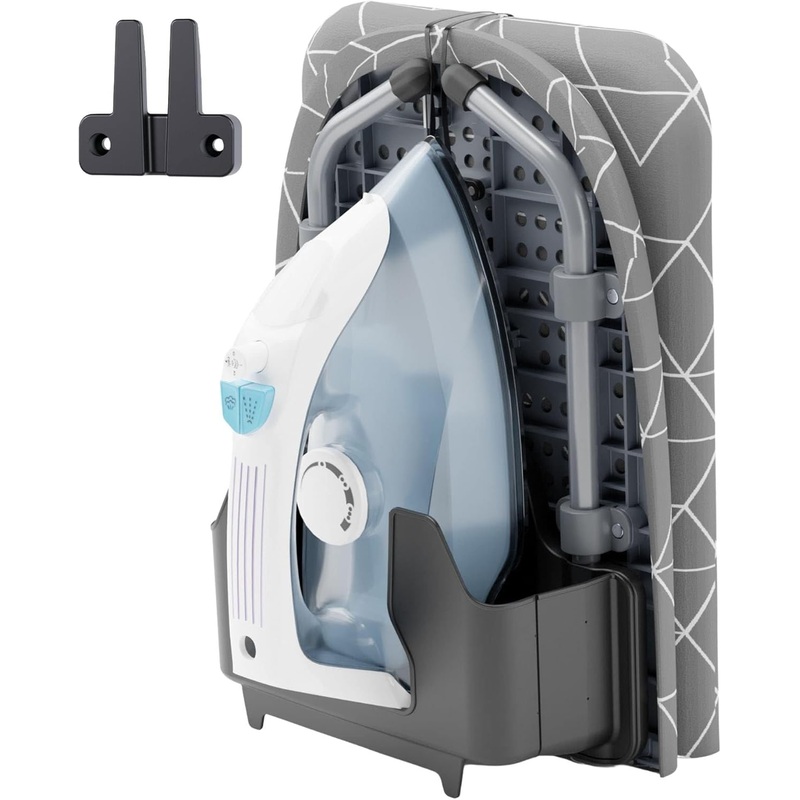 XABITAT Table Top Ironing Board W/Wall Mount | D-Crease | Portable Space Saving Mini Laundry Room| Foldable Small Ironing Board with Iron Holder | Grey | Bigbigmart.com