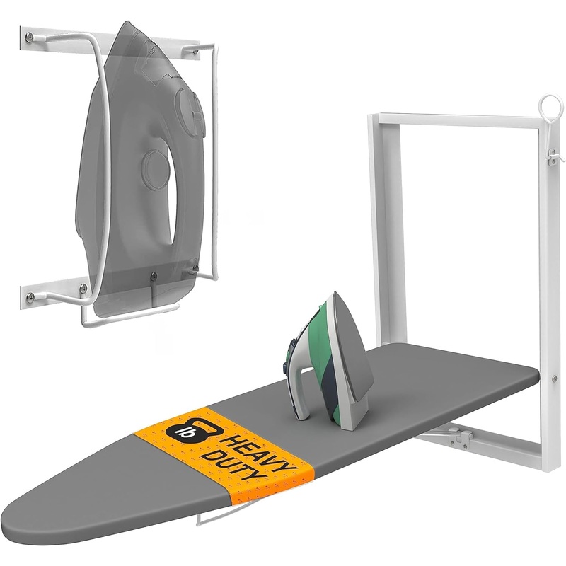 Xabitat Wall Mounted Ironing Board with Iron Holder | 36.2 X 12.2 Compact Mount Fold Down Iron Board for Small Spaces | Space Saving with Cotton Fabric Cover | White and Blue | Bigbigmart.com