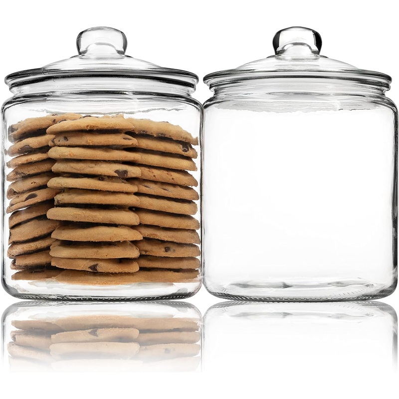1 Gallon Glass Cookie Jar – Large Food Storage Container with Airtight Lid – Keep Fresh Flour, Chewy Pet Treats, Candy, Dried Foods, Detergent Pods for Your Kitchen or Laundry Room- Pack of 2 | Bigbigmart.com