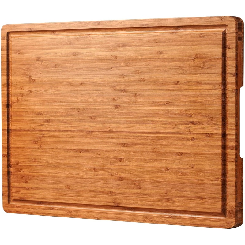 24×18 Bamboo Cutting Boards, XXL Charcuterie Cheese Platter Serving Tray with Handles and Juice Grooves, Solid Structure, Slim, Durable, Reversible | Bigbigmart.com