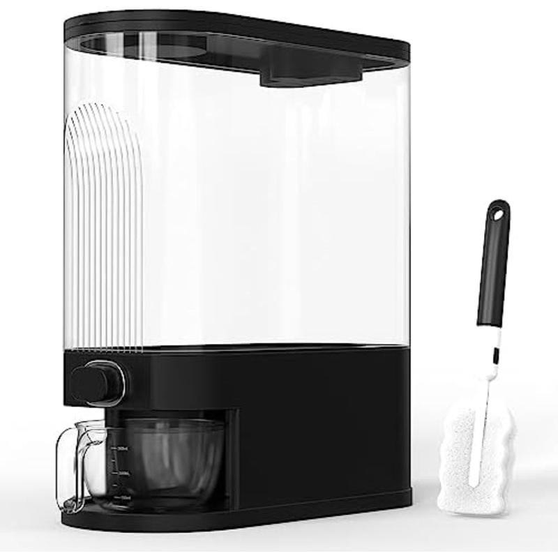 25lb Black Rice Dispenser, Measuring Cup & Sponge. Airtight Grain, Bean & Rice Container. NEW Clear Black Design. Easy To Use Grain Dispensing Storage Container For Kitchen | Bigbigmart.com