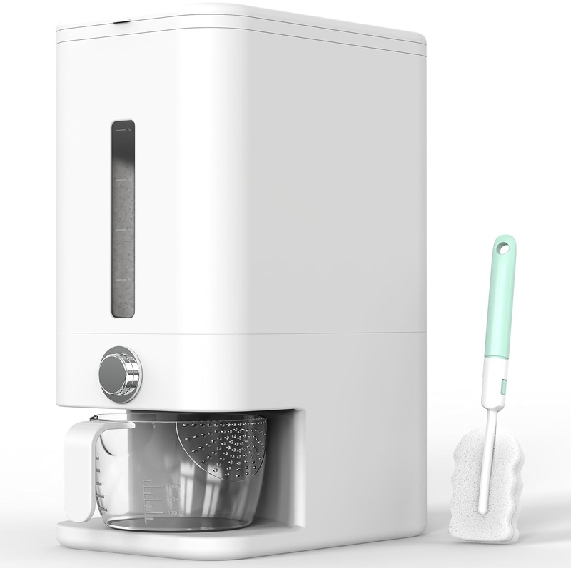 25lb Rice Dispenser – Air Tight Grain & Rice Container With Easy To Use Dispensing, Measuring Cup, & Sponge – NEW White Design Grain Storage Container | Bigbigmart.com