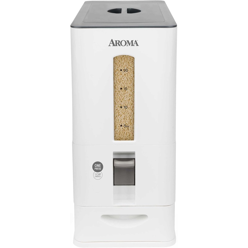 Aroma Housewares 27lbs Large Rice Dispenser, 7.25 x 16.5 x 16.5 inches, White | Bigbigmart.com