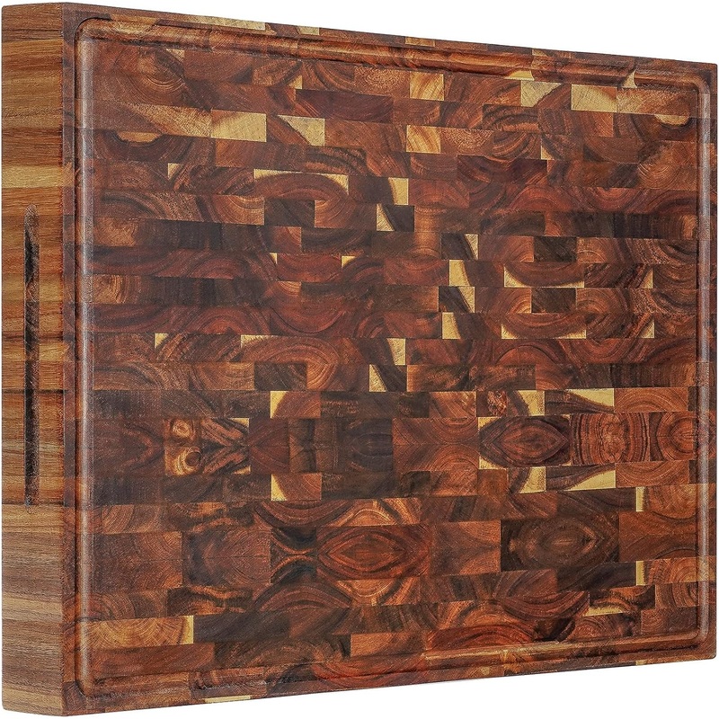 AZRHOM Extra Large Thick Acacia Wood End Grain Cutting Board 24x18x2 In, Wooden Butcher Block, Chopping Board For Kitchen with Juice Groove Handles Non-Slip Pats (Gift Box) | Bigbigmart.com