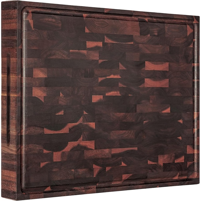 AZRHOM Extra Large Thick Walnut Wood End Grain Cutting Board 20x15x2 In, Wooden Butcher Block, Chopping Board For Kitchen with Juice Groove Handles Non-Slip Pats (Gift Box) | Bigbigmart.com