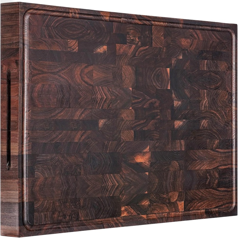 AZRHOM Extra Large Thick Walnut Wood End Grain Cutting Board 24x18x2 In, Wooden Butcher Block, Chopping Board For Kitchen with Juice Groove Handles Non-Slip Pats (Gift Box) | Bigbigmart.com