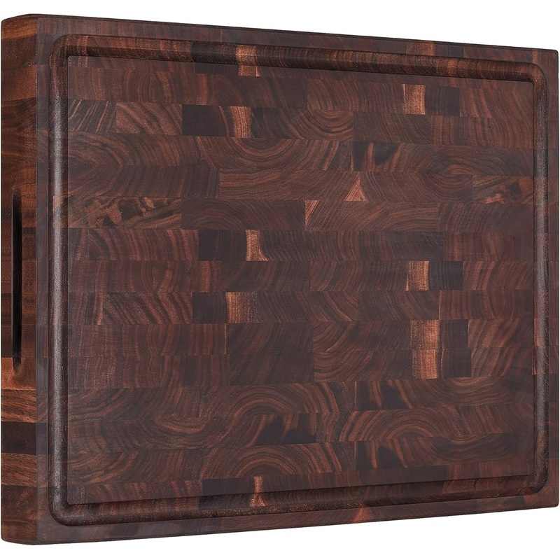 AZRHOM Large End Grain Walnut Wood Cutting Board 17x13x1.5 in Thick Butcher Block for Kitchen with Non-slip Mats Juice Groove & Handles (Gift Box) | Bigbigmart.com