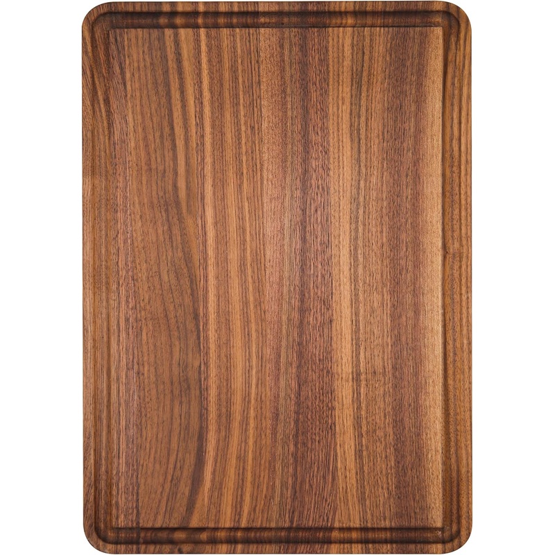 AZRHOM Small Walnut Wood Cutting Board for Kitchen 12×8 in (Gift Box) with Juice Groove Handles Non-slip Mats Thick Reversible Butcher Block Chopping Board | Bigbigmart.com