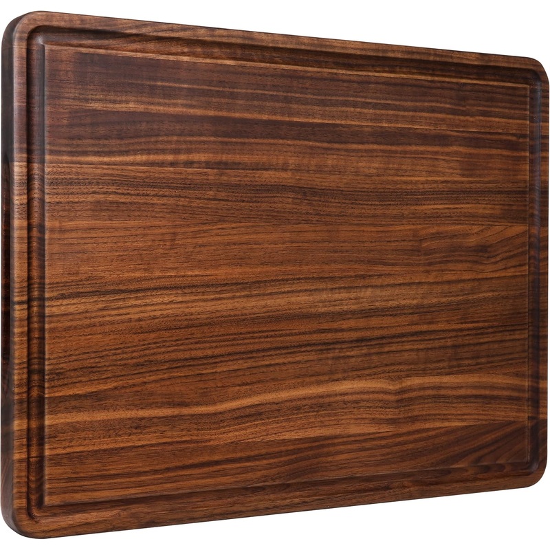 AZRHOM XL Large Walnut Wood Cutting Board for Kitchen 20×15 (Gift Box) with Juice Groove Handles Non-slip Mats Thick Reversible Butcher Block Chopping Board | Bigbigmart.com