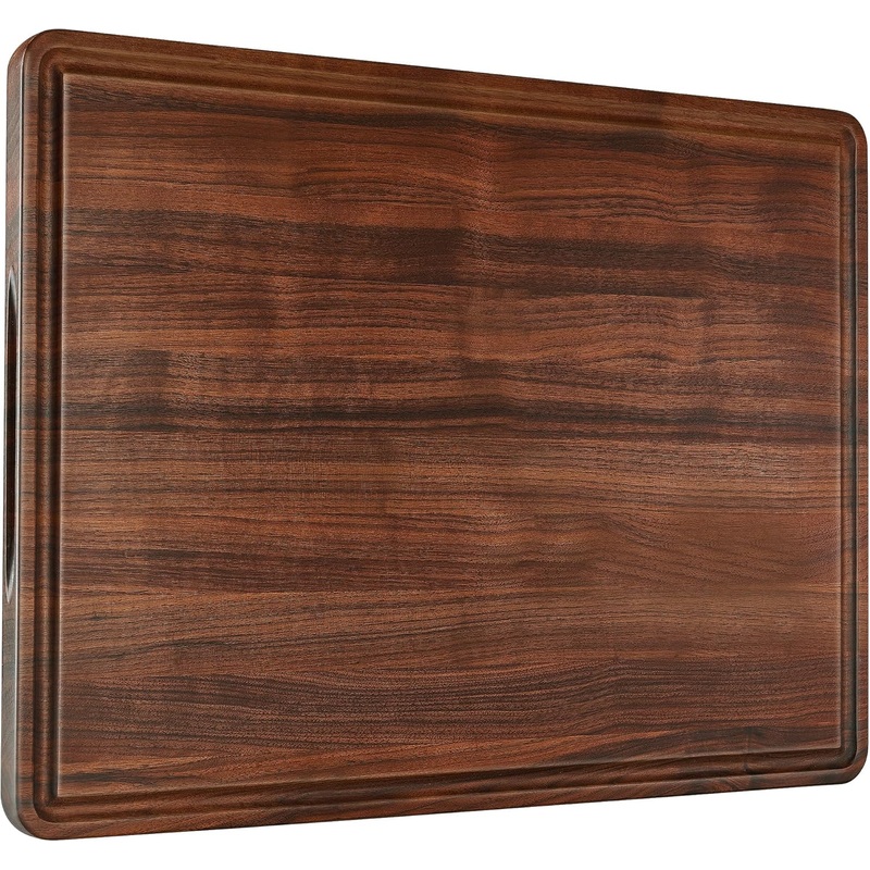 AZRHOM XXL Large Walnut Wood Cutting Board for Kitchen 24×18 (Gift Box) with Juice Groove Handles Non-slip Mats Thick Reversible Butcher Block Chopping Board | Bigbigmart.com