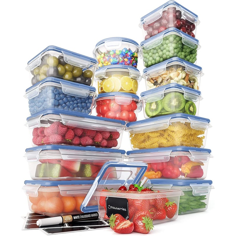 Chef’s Path 32 Piece Food Storage Containers Set with 16 Blue Easy Snap Lids +16 Airtight Food Containers with Lids for Pantry & Kitchen Organization – BPA-Free Food Storage Containers with Lids | Bigbigmart.com