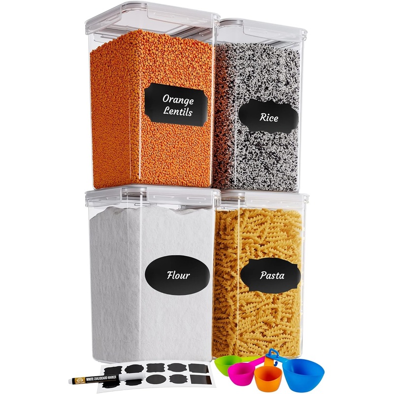 Chef’s Path Extra Large Tall Food Storage Containers 7 qt/ 220oz/ 6.5L, For Flour, Sugar, Rice – Airtight Kitchen & Pantry Bulk Food Storage – 4 PC Set – Measuring Scoops, Pen & Labels | Bigbigmart.com