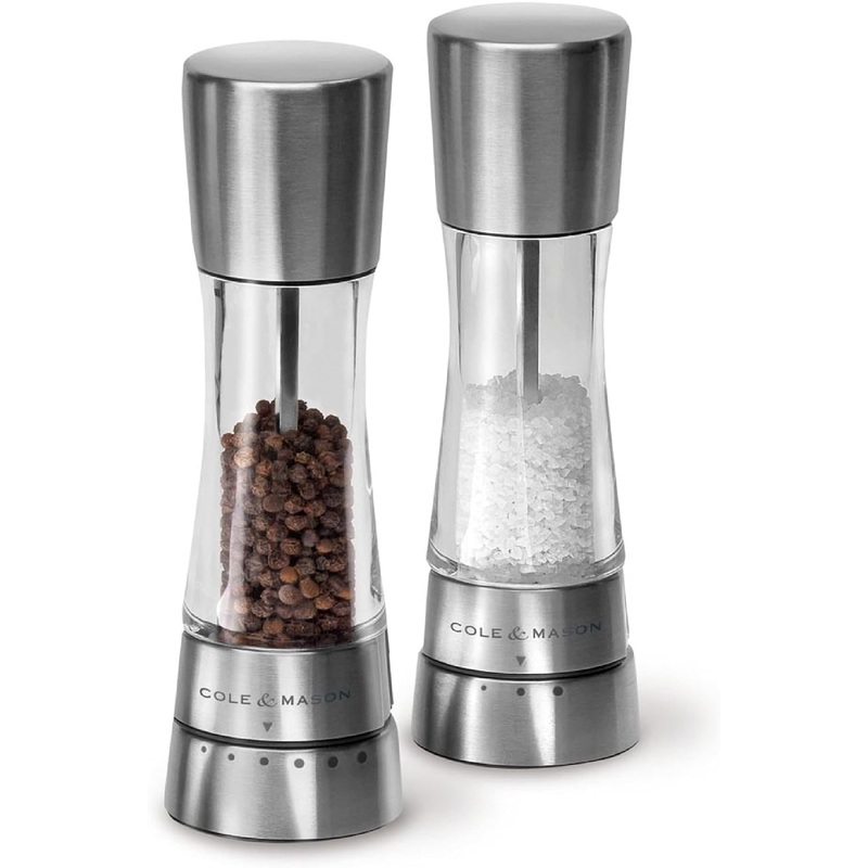 COLE & MASON Derwent Salt and Pepper Grinder Set – Stainless Steel Mills Include Gift Box, Gourmet Precision Mechanisms and Premium Sea Salt and Peppercorns | Bigbigmart.com