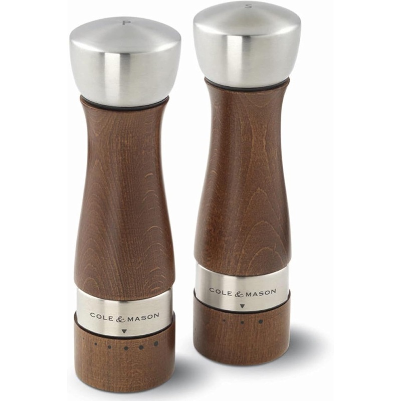 COLE & MASON Oldbury Wood Salt and Pepper Grinder Set – Wooden Mills Include Gift Box, Gourmet Precision Mechanisms and Premium Sea Salt & Peppercorns, Brown | Bigbigmart.com