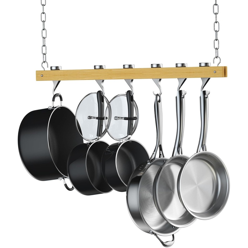 Cooks Standard NC-00269 Standard, Single Bar, 36-Inch Ceiling Mounted Wooden Pot Rack, Brown | Bigbigmart.com