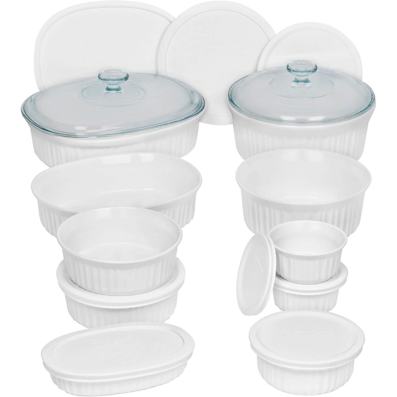 CorningWare French White 20-Pc Ceramic Bakeware Set with Lids, Chip and Crack Resistant Stoneware Baking Supplies, Microwave, Dishwasher, Oven, Freezer and Fridge Safe | Bigbigmart.com