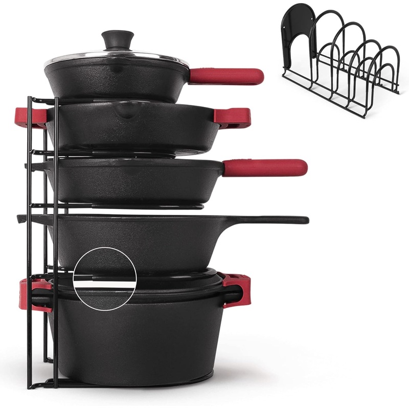 Cuisinel Pan Organizer – Silicone-Coated Non-Slip 15 Heavy Duty Skillet Rack – Kitchen Counter/Cabinet Organization Storage – Cookie Sheet, Cutting Board, Cast Iron Cookware, Pots, Lid Stand/Holder | Bigbigmart.com