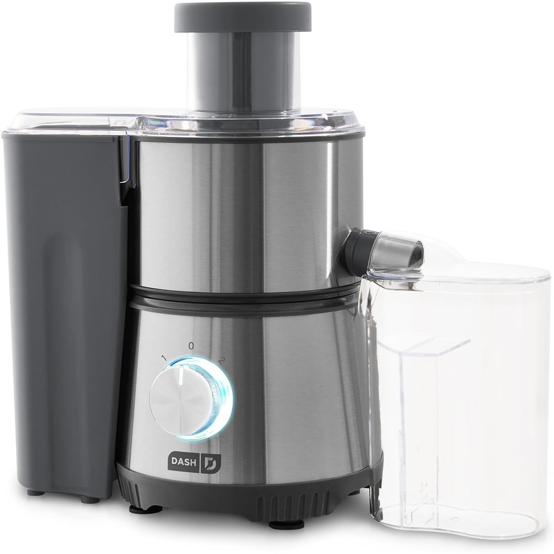 Dash Compact Centrifugal Juicer, Press Juicing Machine, 2-Speed, 2 Wide Feed Chute for Whole Fruit Vegetable, Anti-drip, Stainless Steel Sieve – Cool Grey | Bigbigmart.com