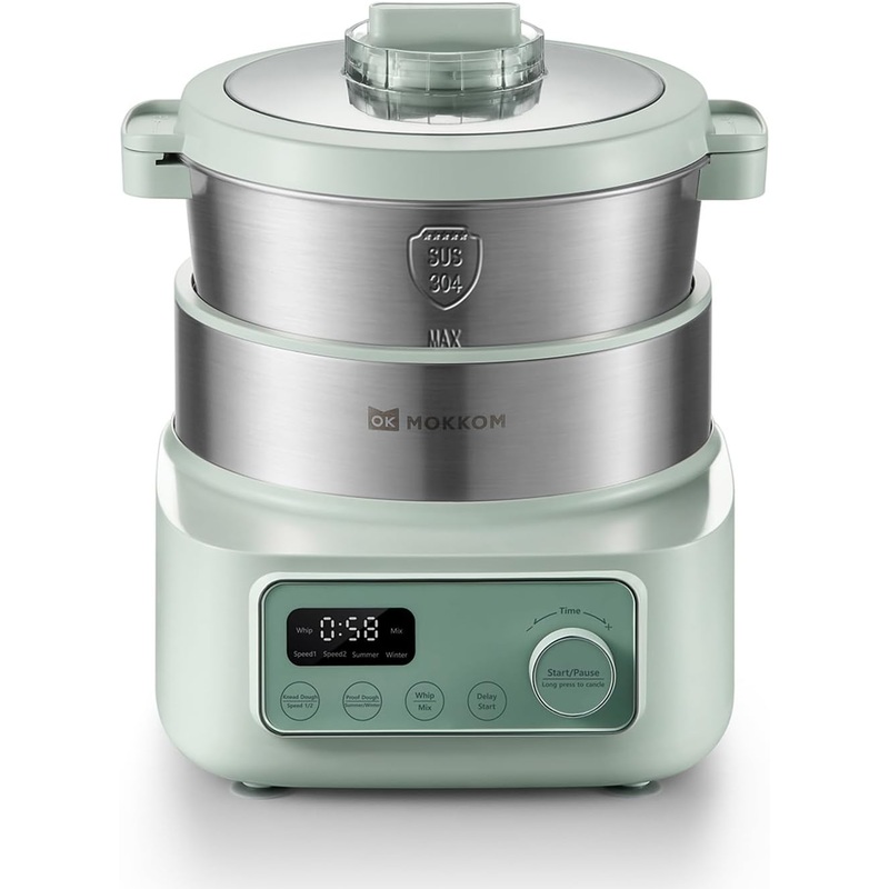 Electric Dough Maker with Proof Dough Function, Microcomputer Timing, 4.5Qt 304 Stainless Steel Bowl, Dough Mixer with Stuffing Blade, Green | Bigbigmart.com