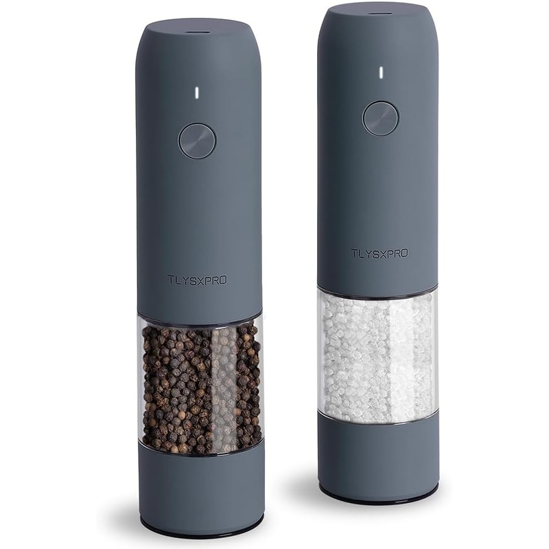 Electric Salt and Pepper Grinder Set with USB Rechargeable, Automatic One Hand Operation with Adjustable Coarseness, Pepper Mill Grinder Refillable with LED Light (2 Packs, Blue-Grey) | Bigbigmart.com