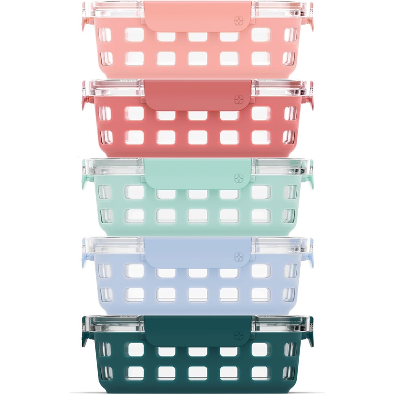 Ello Duraglass Glass Meal Prep Sets Leak-Proof Glass Food Storage Containers with Airtight BPA-Free Plastic Lids, Dishwasher, Microwave, and Freezer Safe | Bigbigmart.com