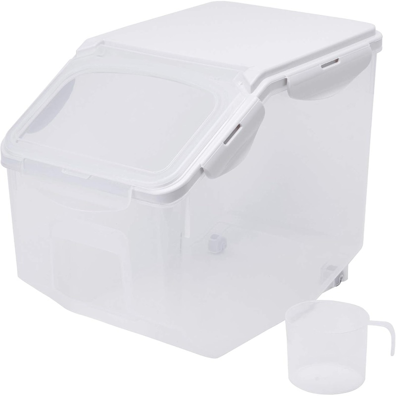 HANAMYA 10 Liter / 20 lbs Rice Storage Container with Measuring Cup, BPA free, For Rice | Grain | Pet Food | Flour, 1 count, Clear | Bigbigmart.com